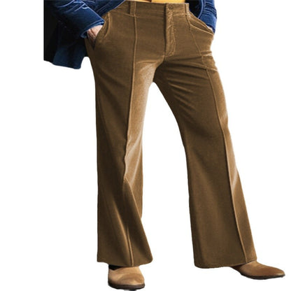 Men's Velvet Diagonal Pocket Comfortable Business Daily Holiday Fashion Flared Suit Pants