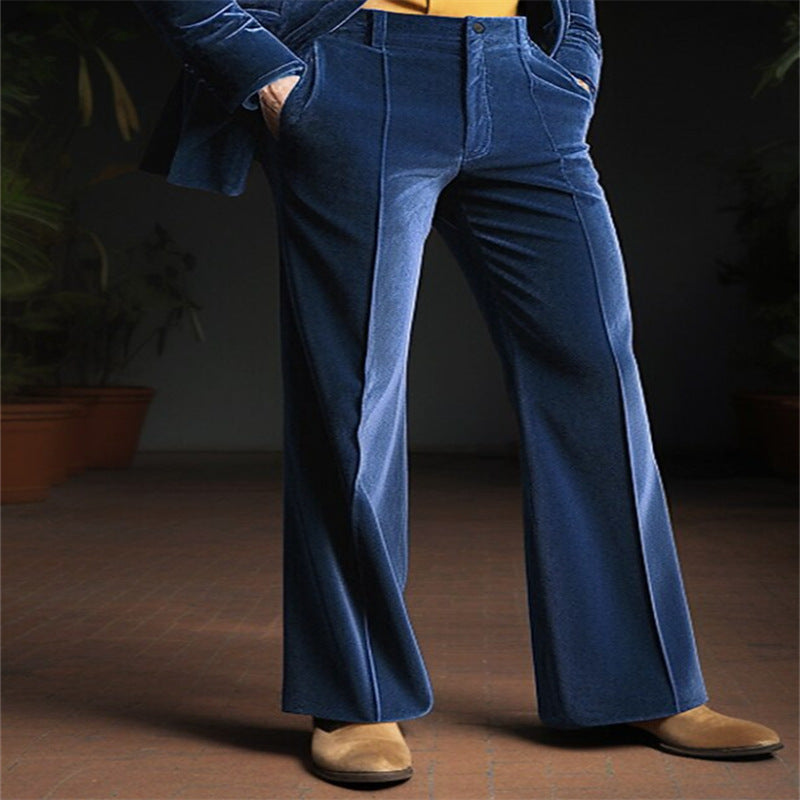 Men's Velvet Diagonal Pocket Comfortable Business Daily Holiday Fashion Flared Suit Pants